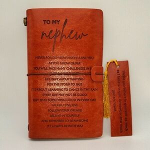 Engraved Brown Leather Journal with Inspirational Message for a Nephew